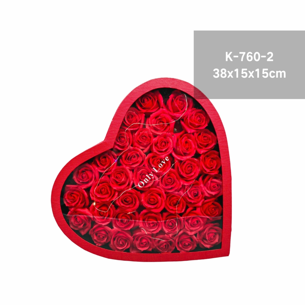 K-760-2 szappanrózsa szív alakú dobozban - LED-es